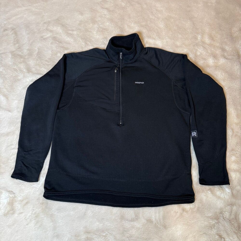 Patagonia R1 Flash Pullover Mens Black 1/4 Zip Grid Fleece Base Layer Mens L